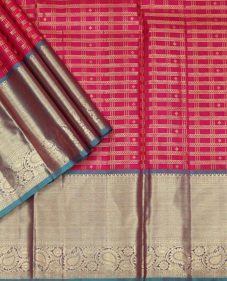 Maroon pure silk half saree, zari design skirt, contrast border and blouse of thilakam, kodi visiry, maga design and mayil kann, and intricate dhavani - Image 3