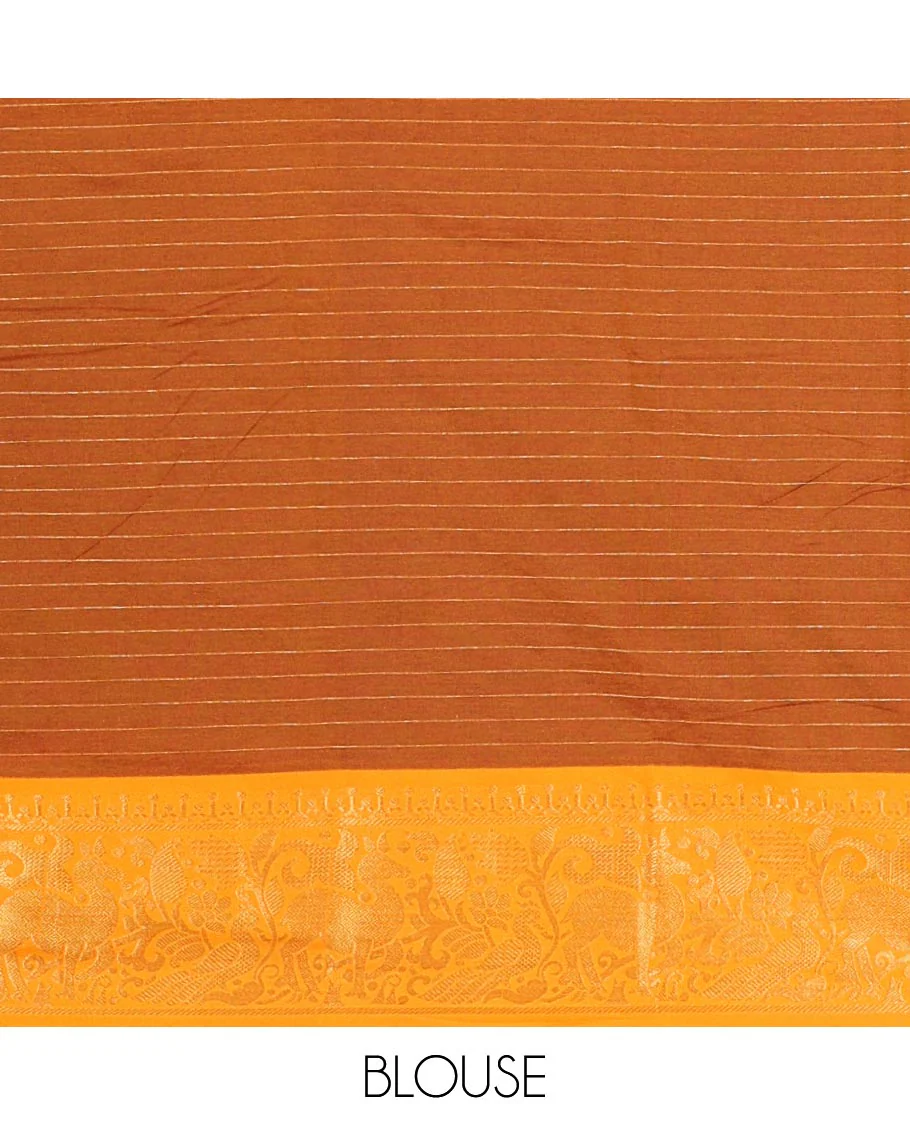 Maroon Semi-Taffeta Saree Mesmerized with Medium-Sized Zari Checks, Complemented with a Contrast Border Featuring Floral and Deer Motifs in Zari, Pallu of Stripes, and Paired with a Contrast Blouse - Image 3