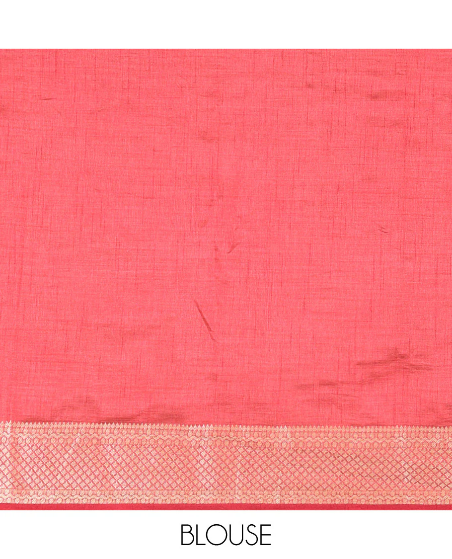 Maroon Semi-Tussar Saree Accentuated with Zig-Zag Strips Prints, Featuring a Self-border with Traditional Motifs, a Zari-Striped Pallu, Paired with a Matching Blouse - Image 3