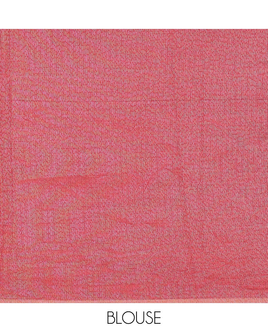 Maroon Semi-Tussar Saree Beautified with Gold Zari Stripes and Elegant Paisley Zari Buttas, Featuring a Subtly Shimmering Pallu Adorned with Traditional Zari Designs, and Paired with a Matching Blouse - Image 3