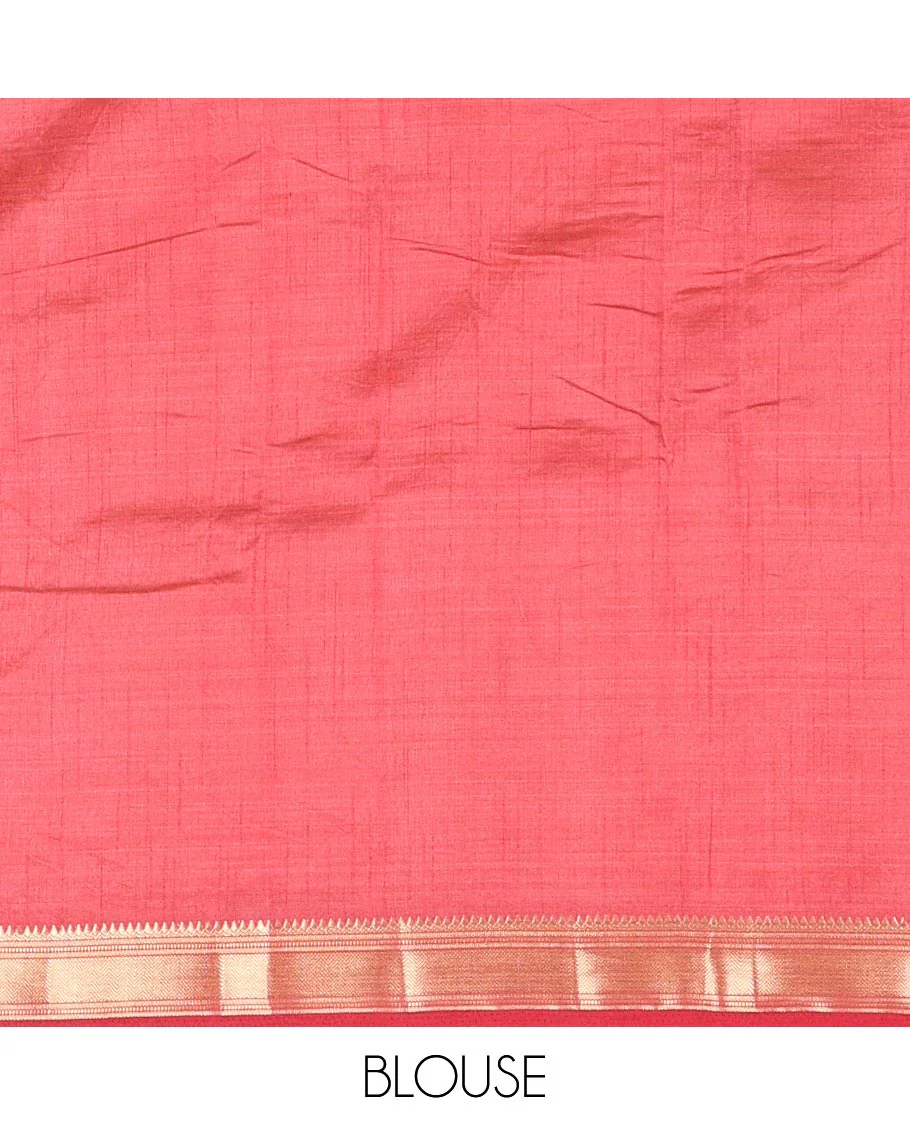 Maroon Semi-Tussar Saree Subtly Sparked with Hexagonal Geometric Patterns Printed All Over Its Body, Featuring Traditional Zari Design Border, Gleaming Zari Striped Pallu, and a Matching Blouse - Image 3