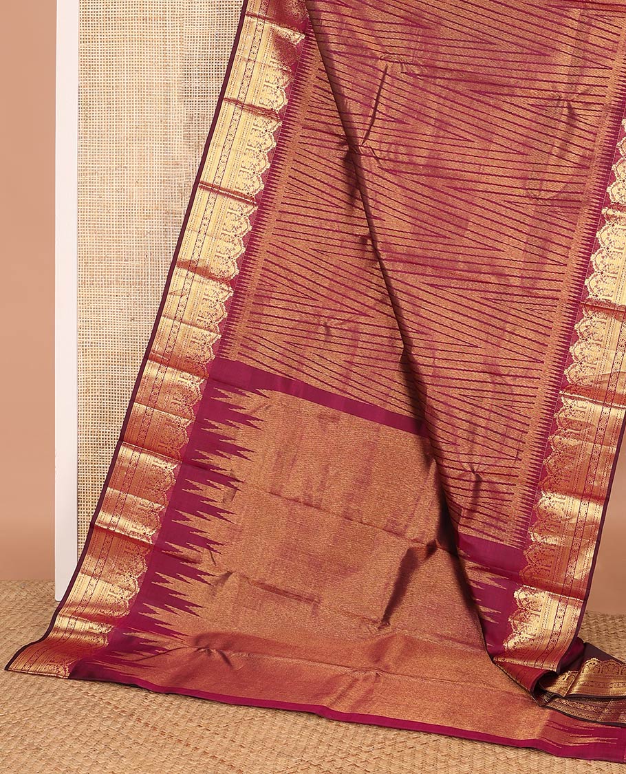Maroon temple jacquard Kanchipuram designer saree, rekku border of floral bouquet, and traditional designs, and thazampoo rekku pallu - Image 3