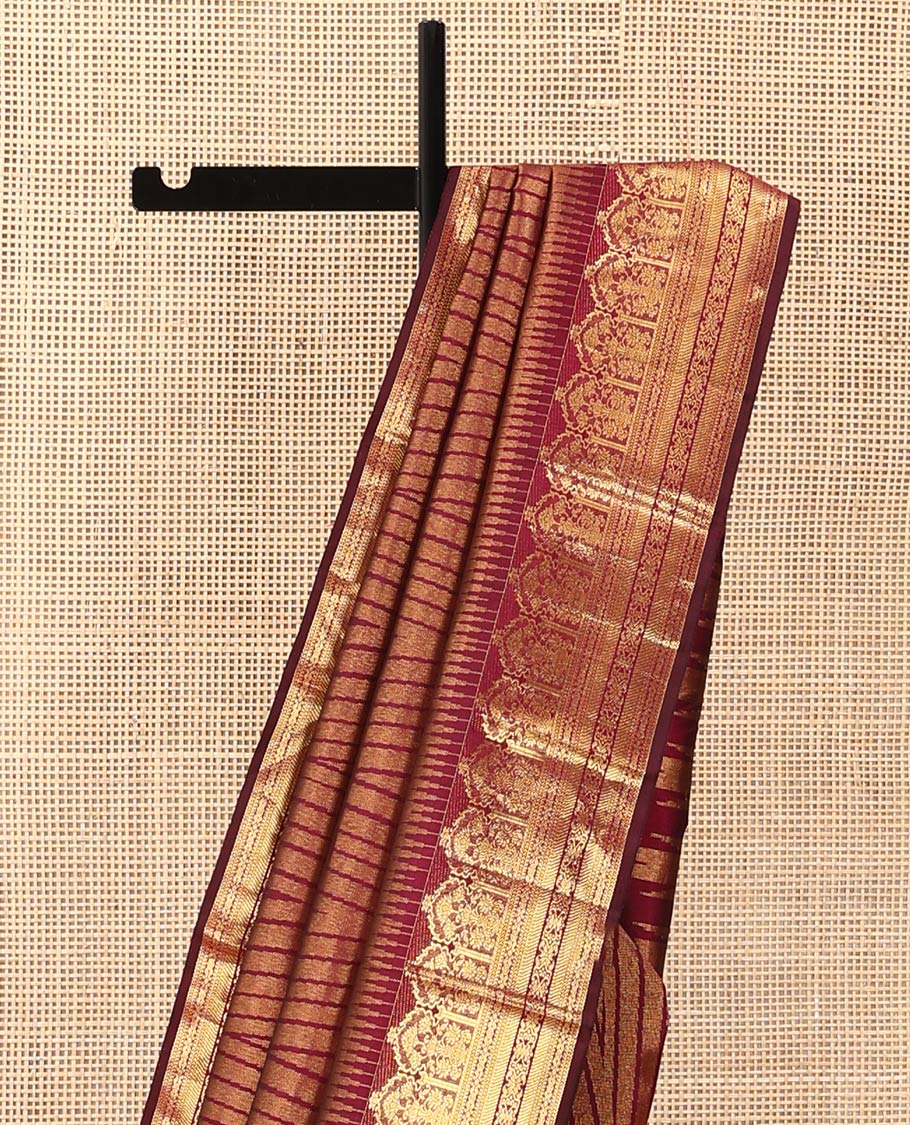 Maroon temple jacquard Kanchipuram designer saree, rekku border of floral bouquet, and traditional designs, and thazampoo rekku pallu - Image 4