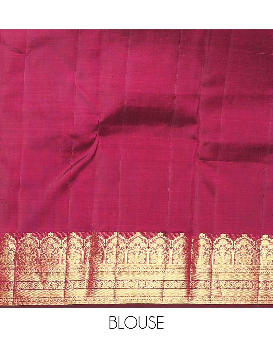 Maroon temple jacquard Kanchipuram designer saree, rekku border of floral bouquet, and traditional designs, and thazampoo rekku pallu - Image 6