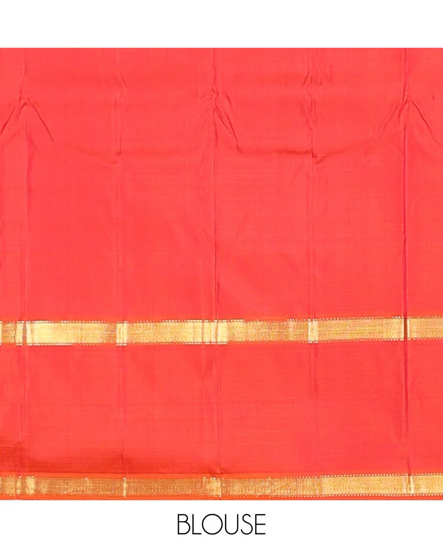 Maroon zari buttas Kanchipuram silk saree, contrast rettai pettu zari border of muthu designs, and zari design pallu - Image 6