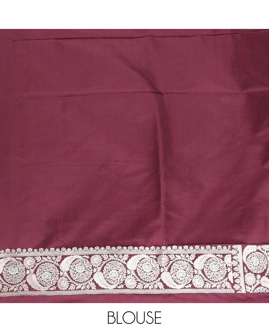 Maroon zari buttas mushru silk saree, floral creeper design border, and intricately designed pallu - Image 4