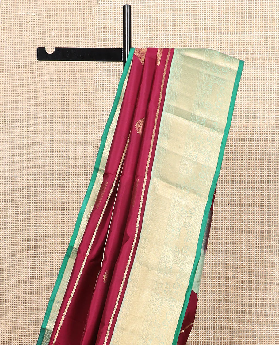 Maroon zari buttas Vasundhara silk saree, contrast border of yaali designs, and pallu of diagonal stripes - Image 3