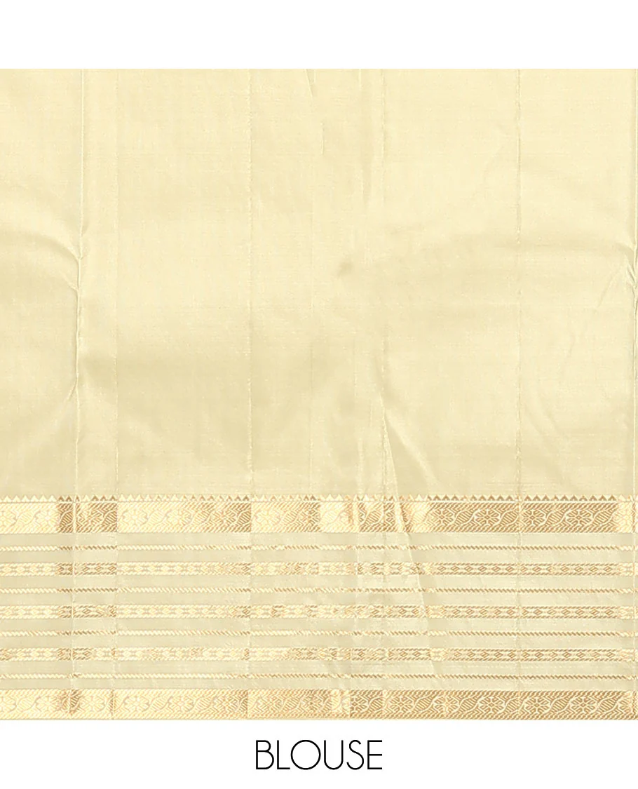 Maroon zari buttas Vasundhara silk saree, contrast varisai pettu border of rekku, kamalam, banaras, and diamond designs, and jaal pallu - Image 6