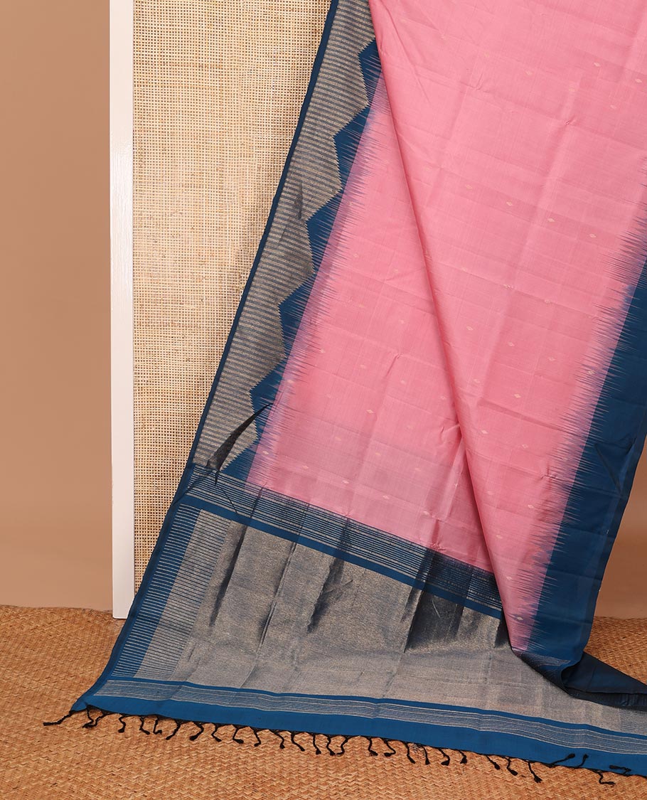 Pink zari buttas Mayuri soft silk saree, contrast temple zari border & seppu rekku pallu - Image 3