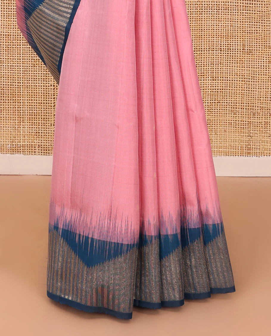 Pink zari buttas Mayuri soft silk saree, contrast temple zari border & seppu rekku pallu - Image 5