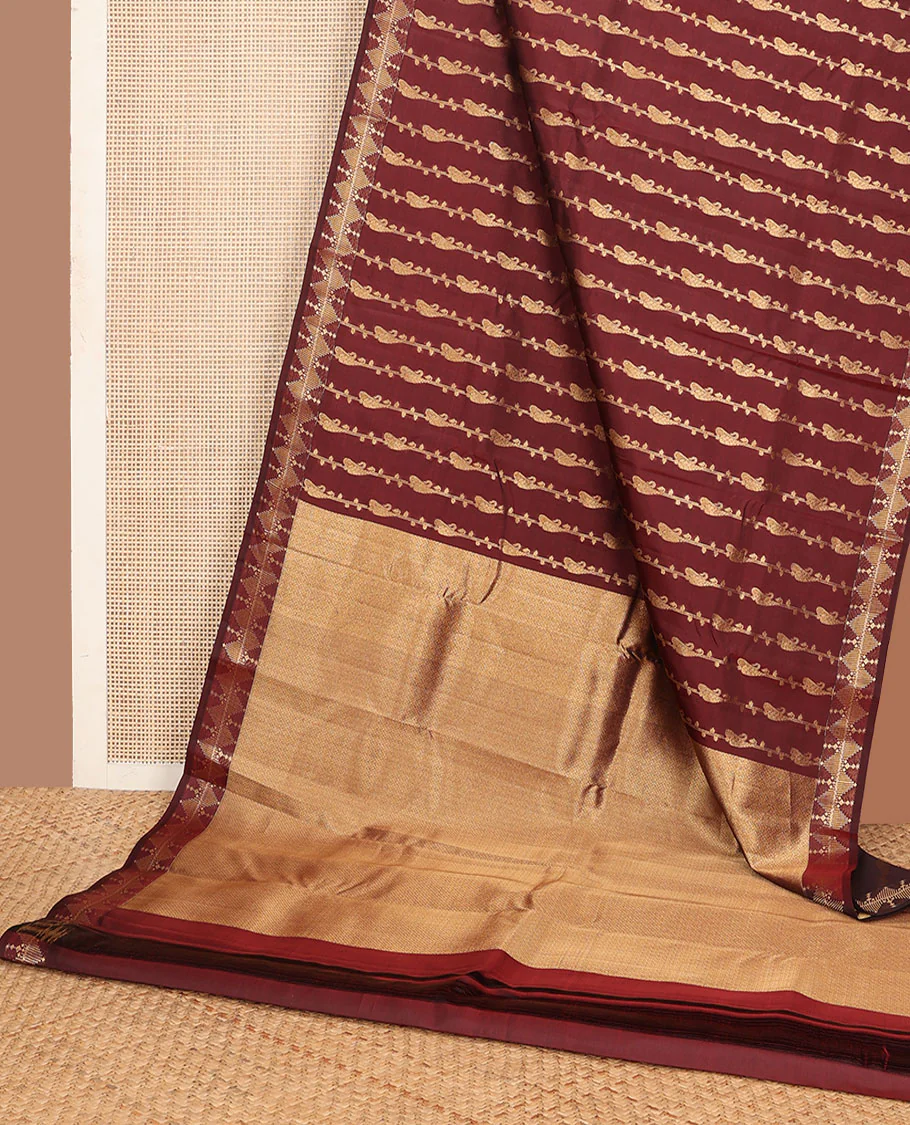 Maroon zari design Vasundhara Lite Silk Mix Saree, traditional temple zari border & jaal design pallu - Image 3