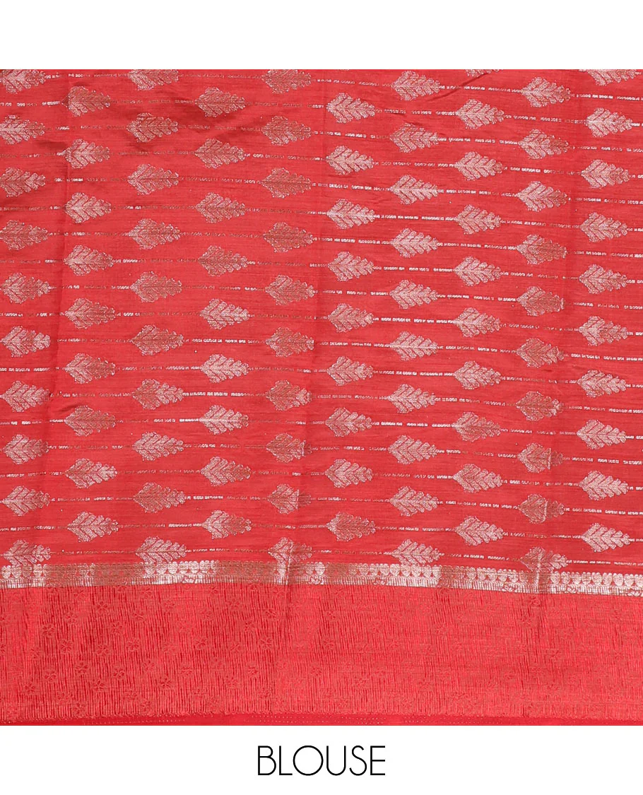 Maroon zari & resham thread arrow design woven art silk saree, zari design satin embossed border & matching blouse - Image 4