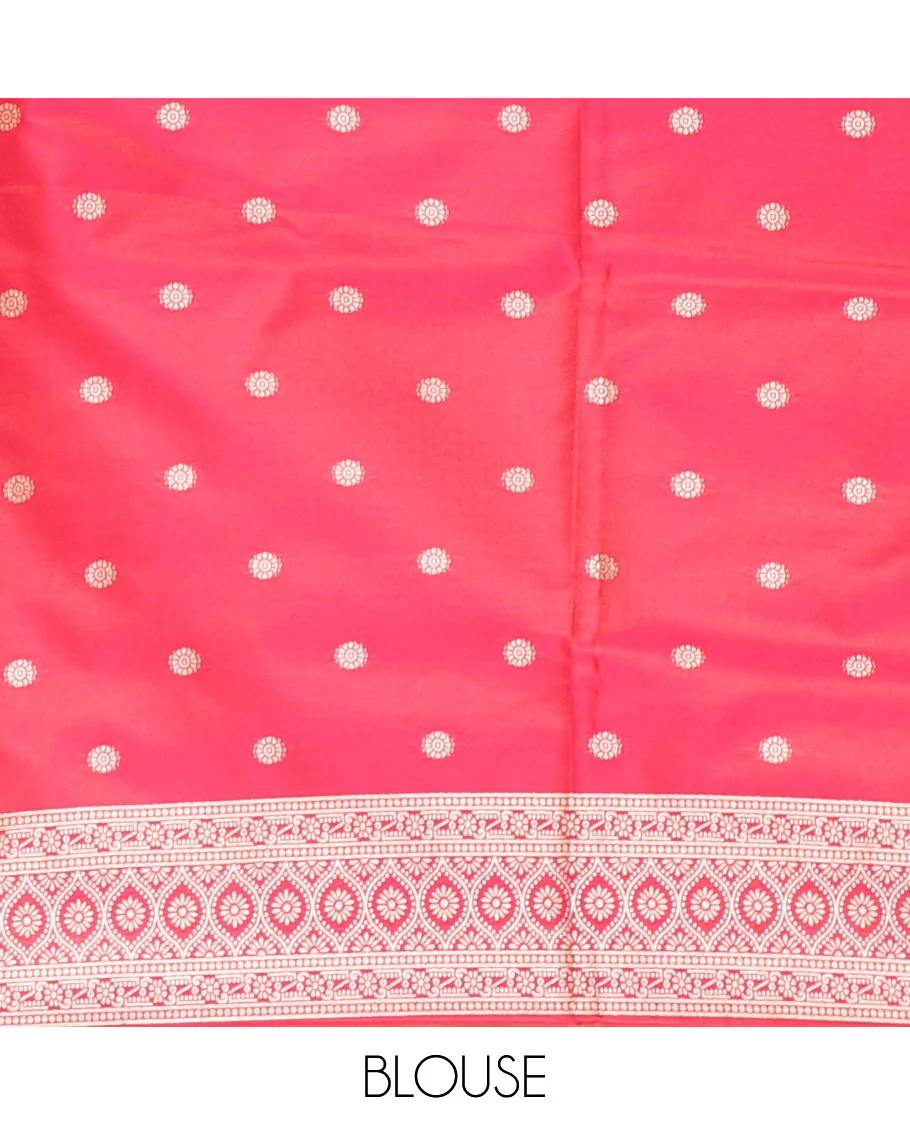 Mehendi green small zari buttas woven elite soft silk saree, contrast zari woven scallop satin border, jaal pallu, and a contrast chakram zari motifs blouse - Image 4