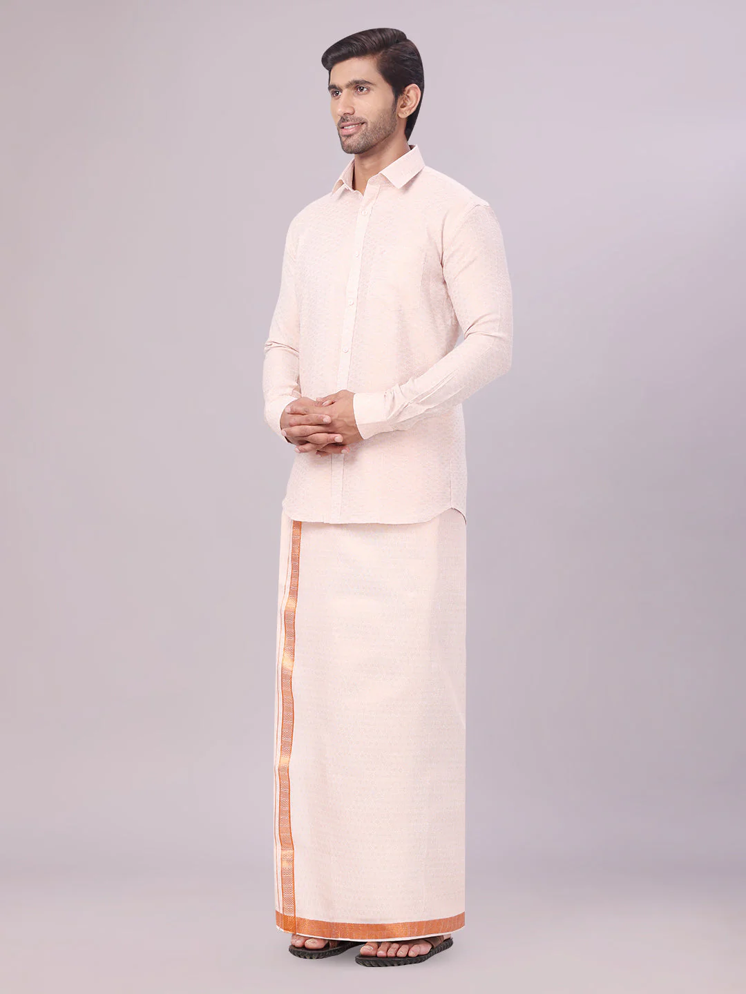 Men's Copper Tissue Jacquard Shirt with Matching Dhoti Combo Zeus - Image 3
