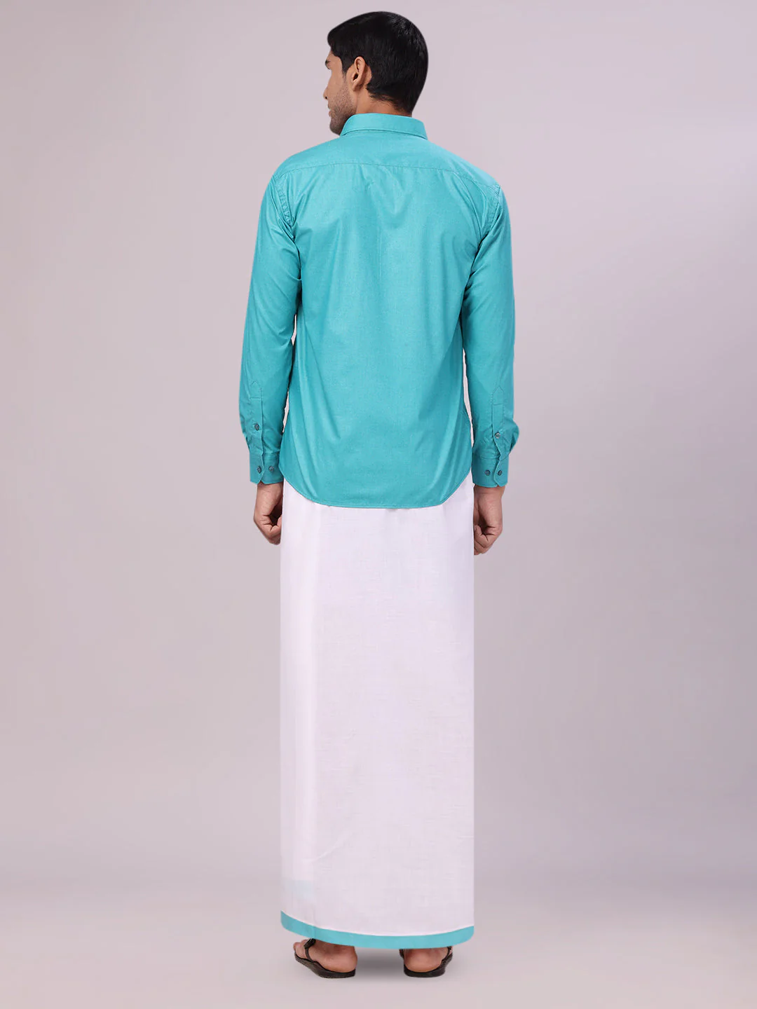 Men's Light Blue Shirt with Matching Border Flexi Dhoti Combo Casper Flexi - Image 5