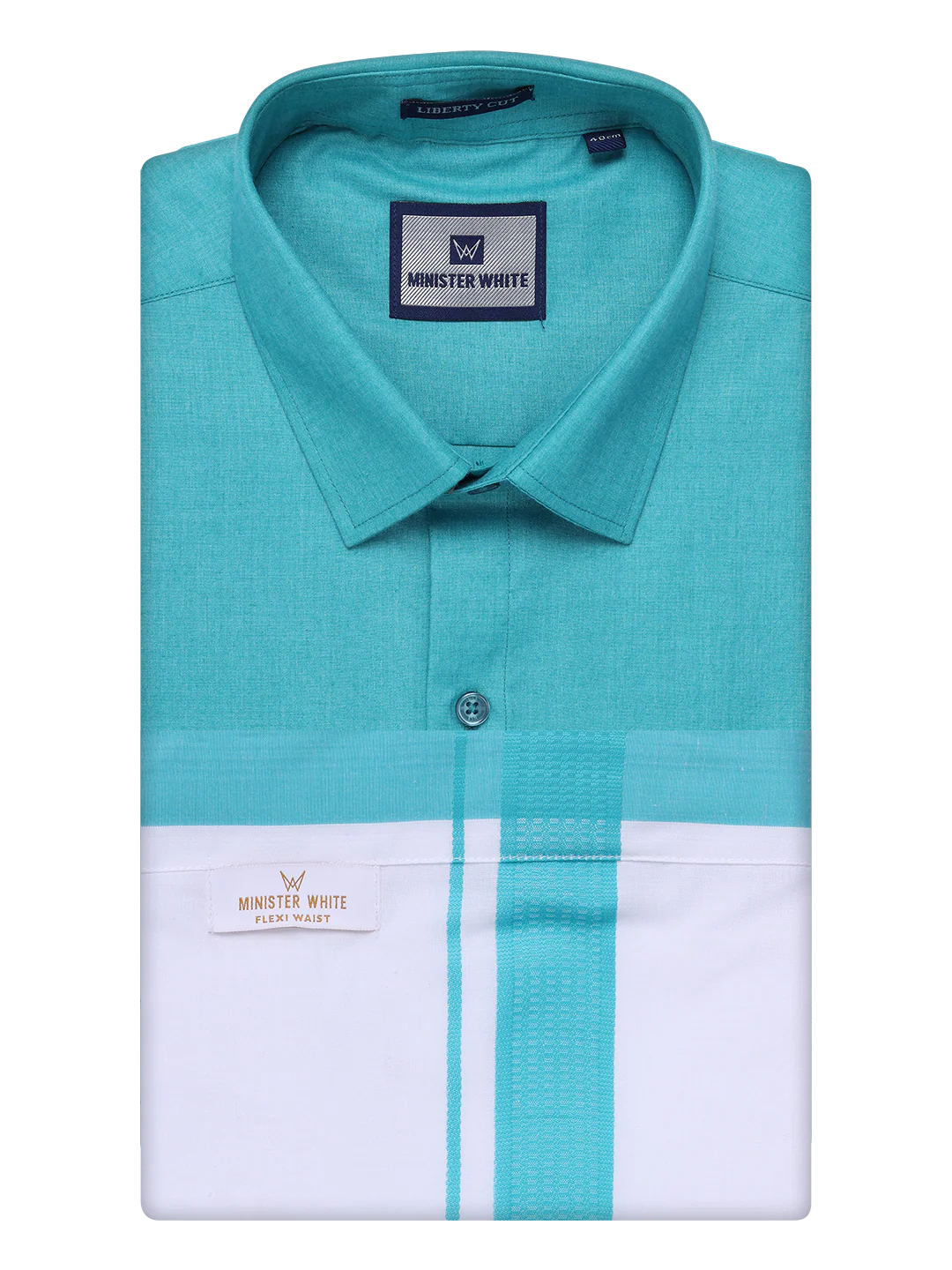 Men's Light Blue Shirt with Matching Border Flexi Dhoti Combo Casper Flexi - Image 7