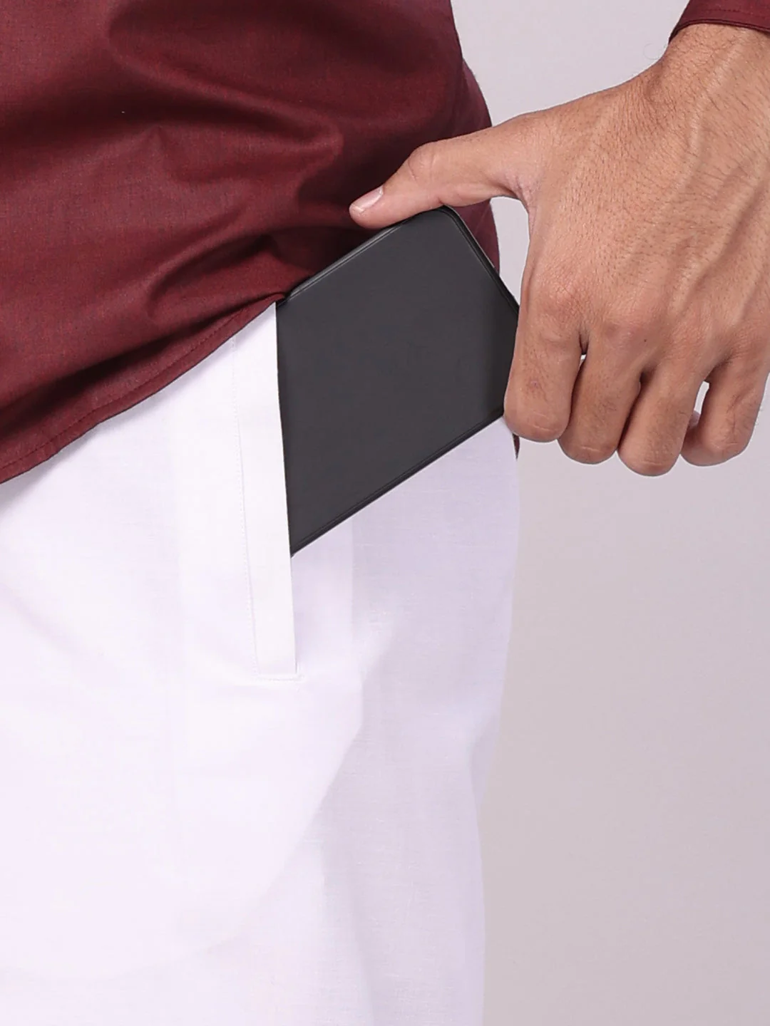 Men's Maroon Shirt with Matching Border Flexi Dhoti Combo Casper Flexi - Image 2