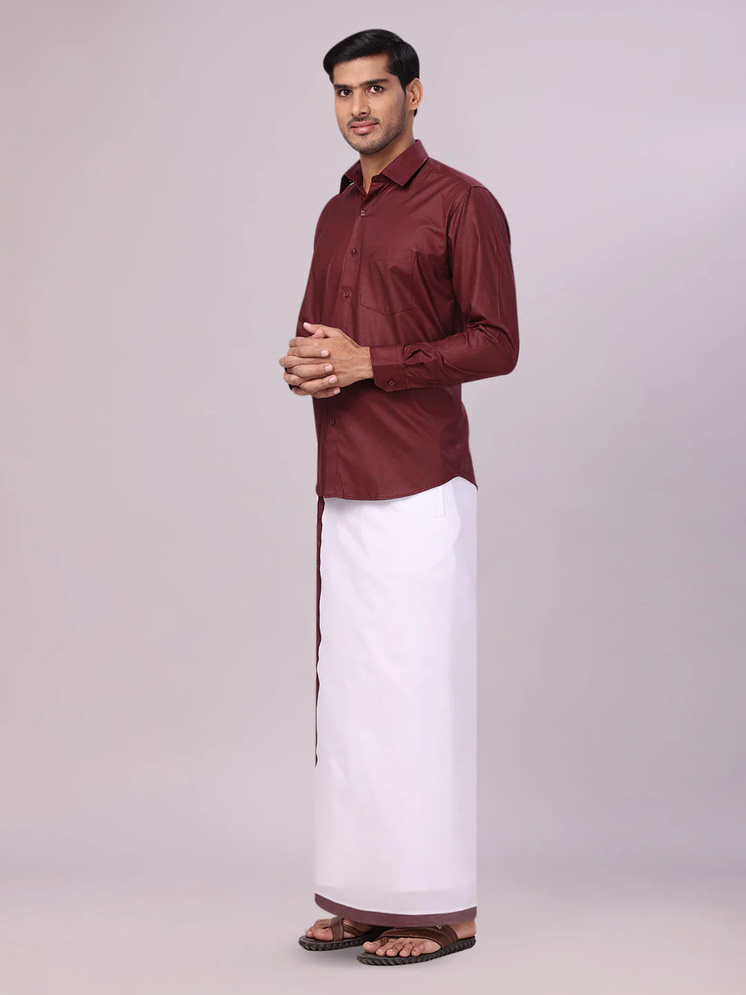 Men's Maroon Shirt with Matching Border Flexi Dhoti Combo Casper Flexi - Image 3