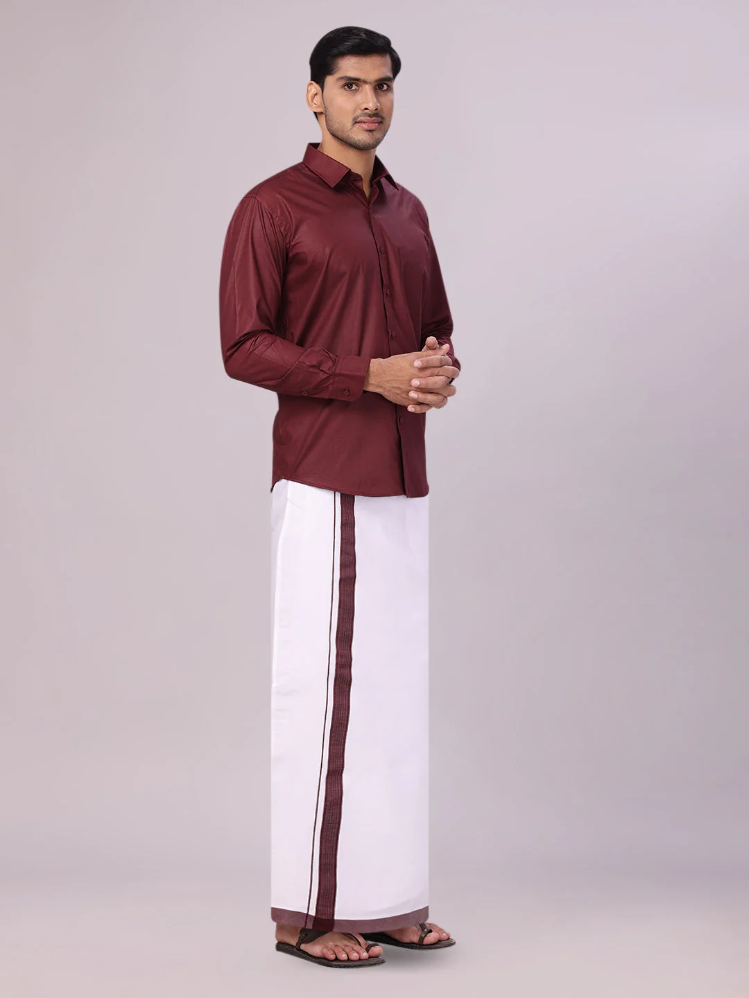 Men's Maroon Shirt with Matching Border Flexi Dhoti Combo Casper Flexi - Image 4