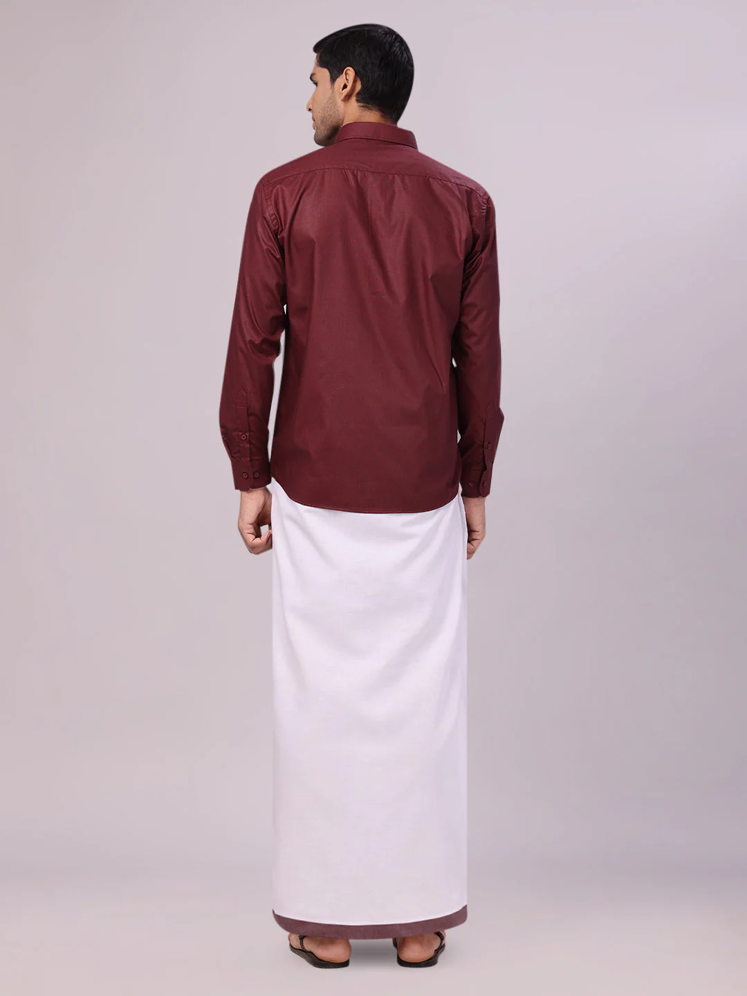 Men's Maroon Shirt with Matching Border Flexi Dhoti Combo Casper Flexi - Image 5