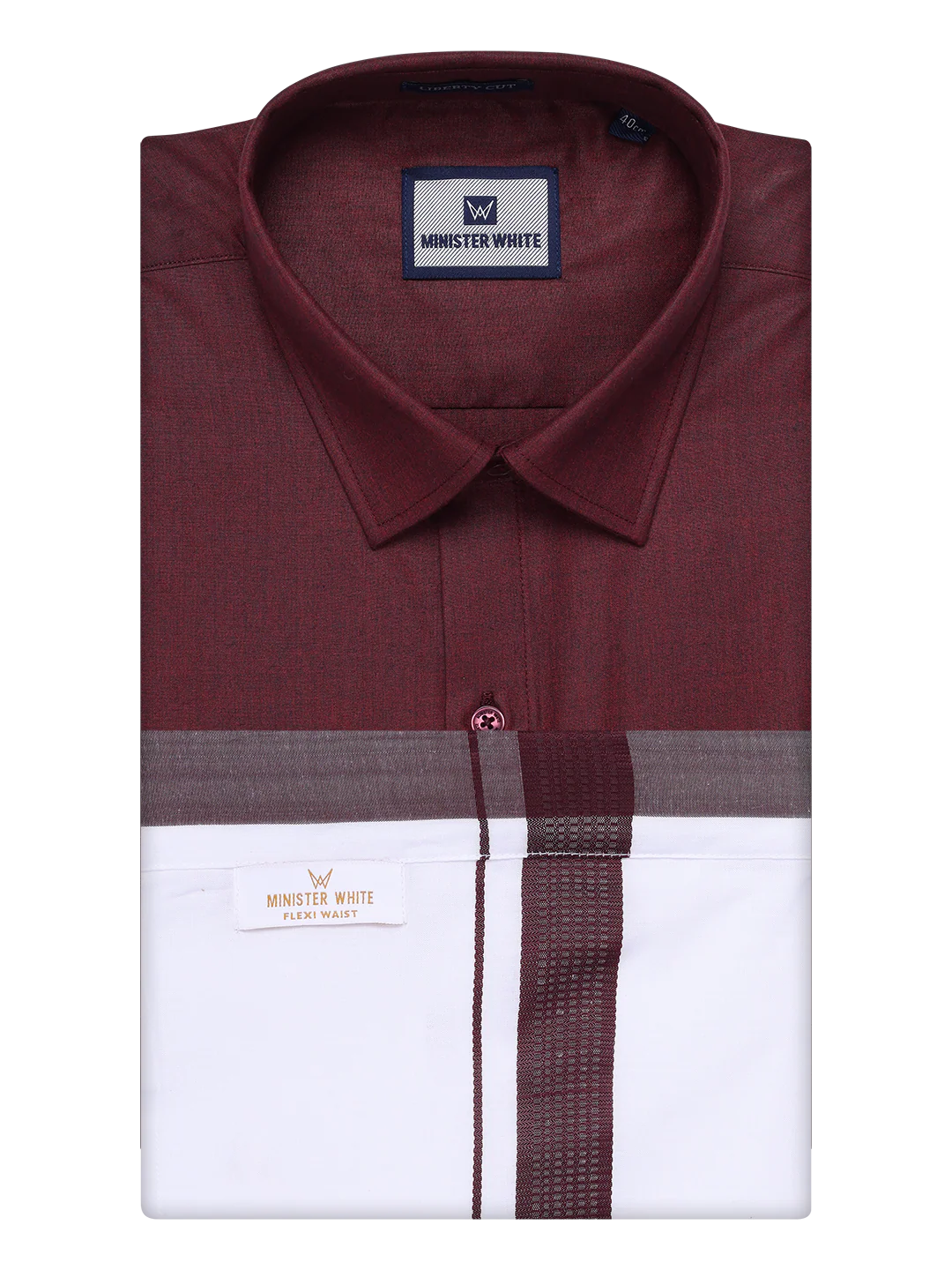 Men's Maroon Shirt with Matching Border Flexi Dhoti Combo Casper Flexi - Image 7