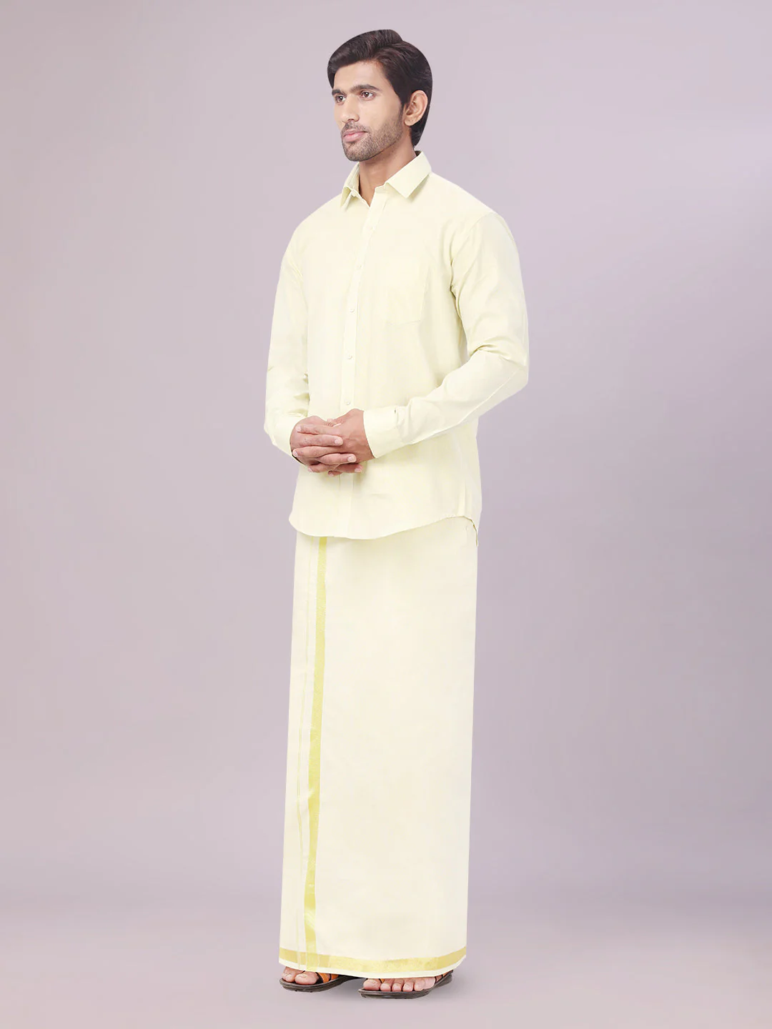 Men's Tissue Brass Color Flexi Dhoti Shirt Wedding Combo Maverick Flexi - Image 4