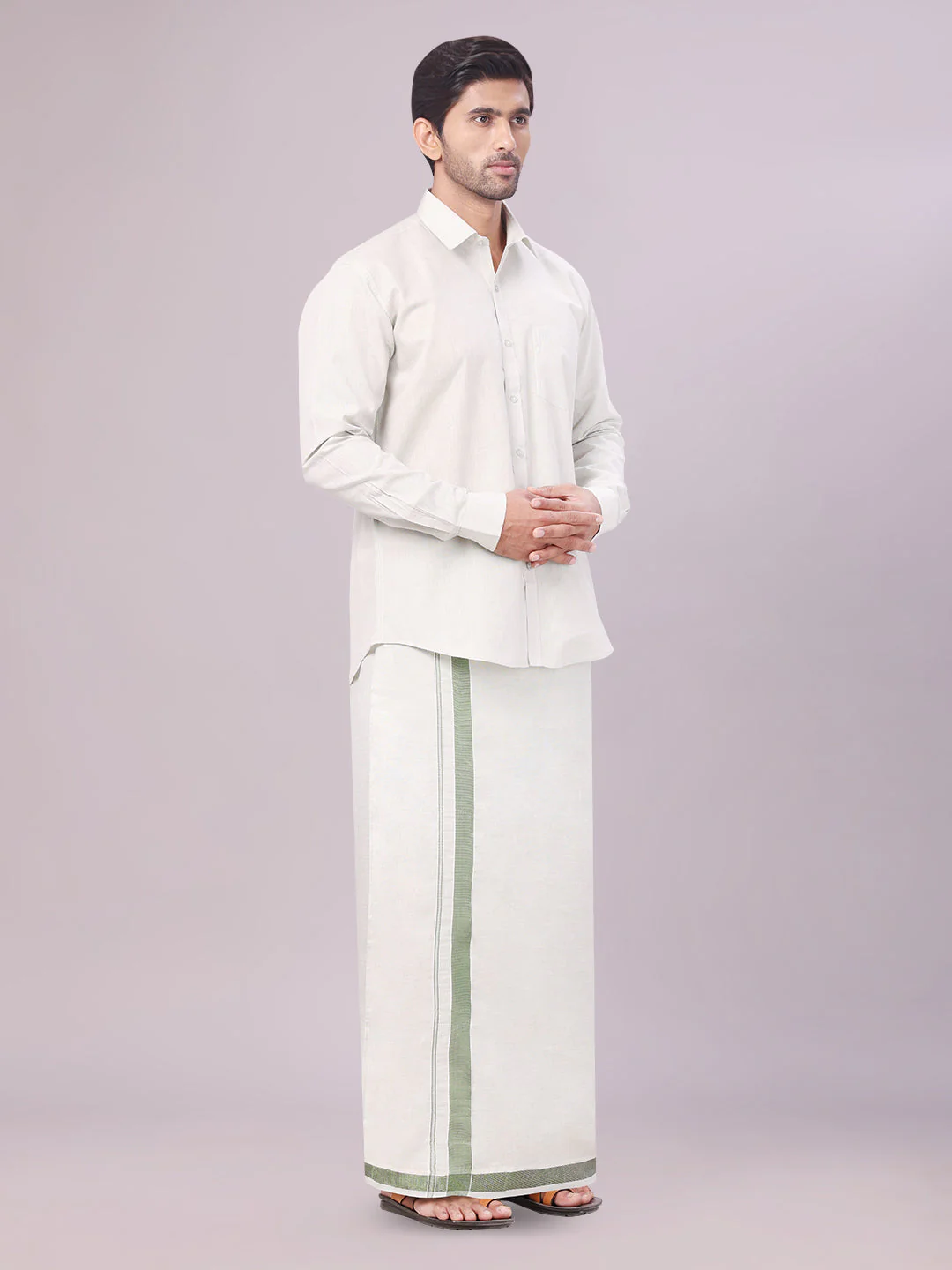 Men's Tissue Olive Green Color Flexi Dhoti Shirt Wedding Combo Maverick Flexi - Image 4