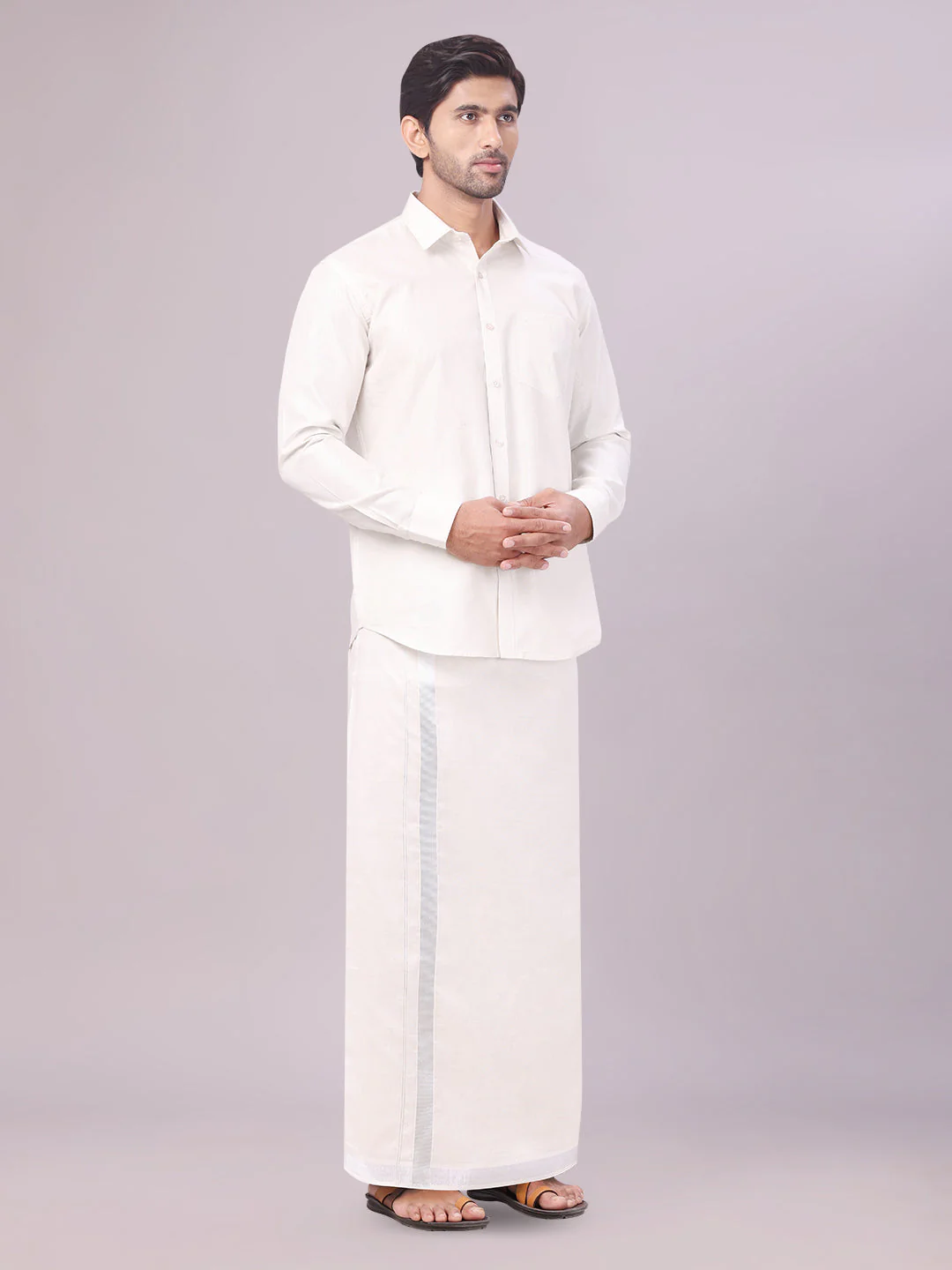 Men's Tissue Silver Color Flexi Dhoti Shirt Wedding Combo Maverick Flexi - Image 3