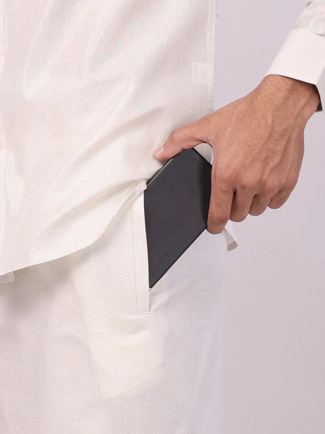 Men's Tissue Silver Color Flexi Dhoti Shirt Wedding Combo Maverick Flexi - Image 4