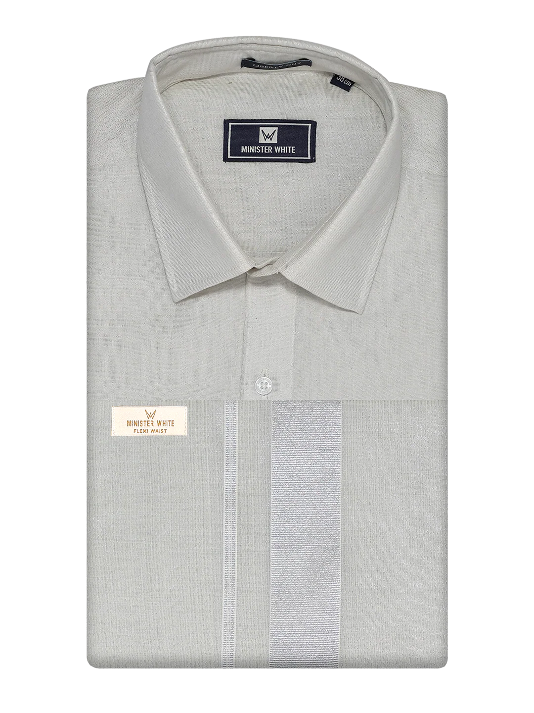 Men's Tissue Silver Color Flexi Dhoti Shirt Wedding Combo Maverick Flexi - Image 6