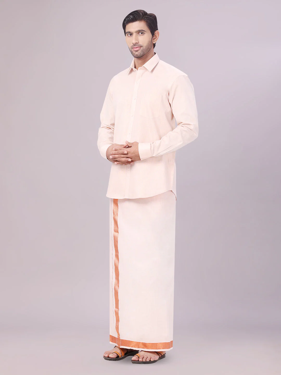 Men's Tissue Copper Color Dhoti Shirt Wedding Combo Maverick - Image 3