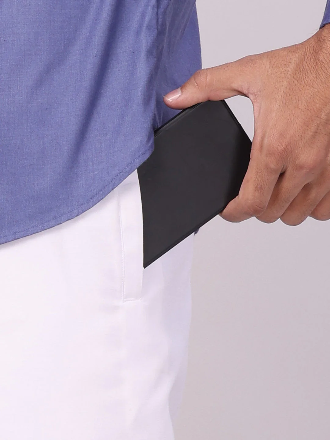 Mens Cotton Blue Color Shirt with Matching Border Flexi Dhoti Combo Casper Flexi - Image 2