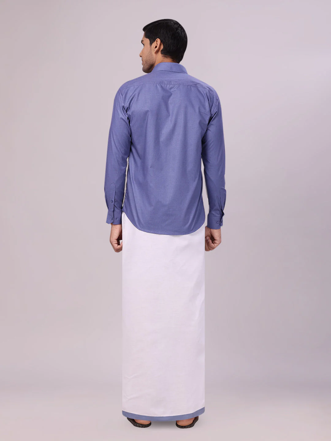 Mens Cotton Blue Color Shirt with Matching Border Flexi Dhoti Combo Casper Flexi - Image 5
