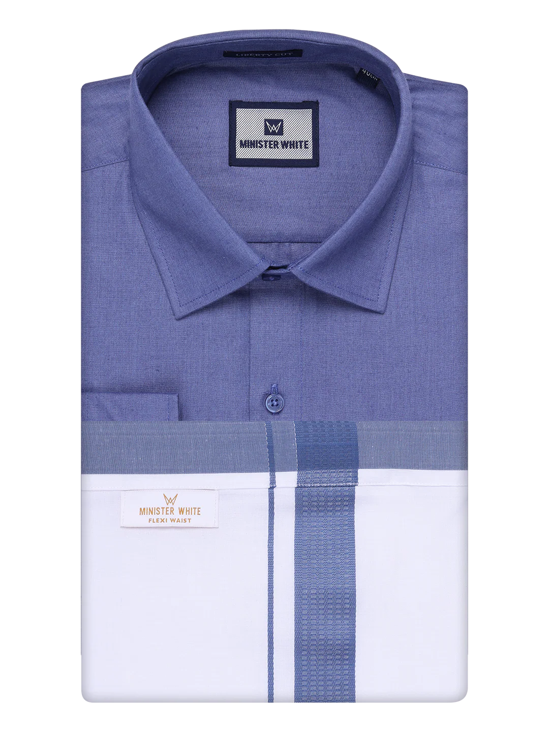 Mens Cotton Blue Color Shirt with Matching Border Flexi Dhoti Combo Casper Flexi - Image 7