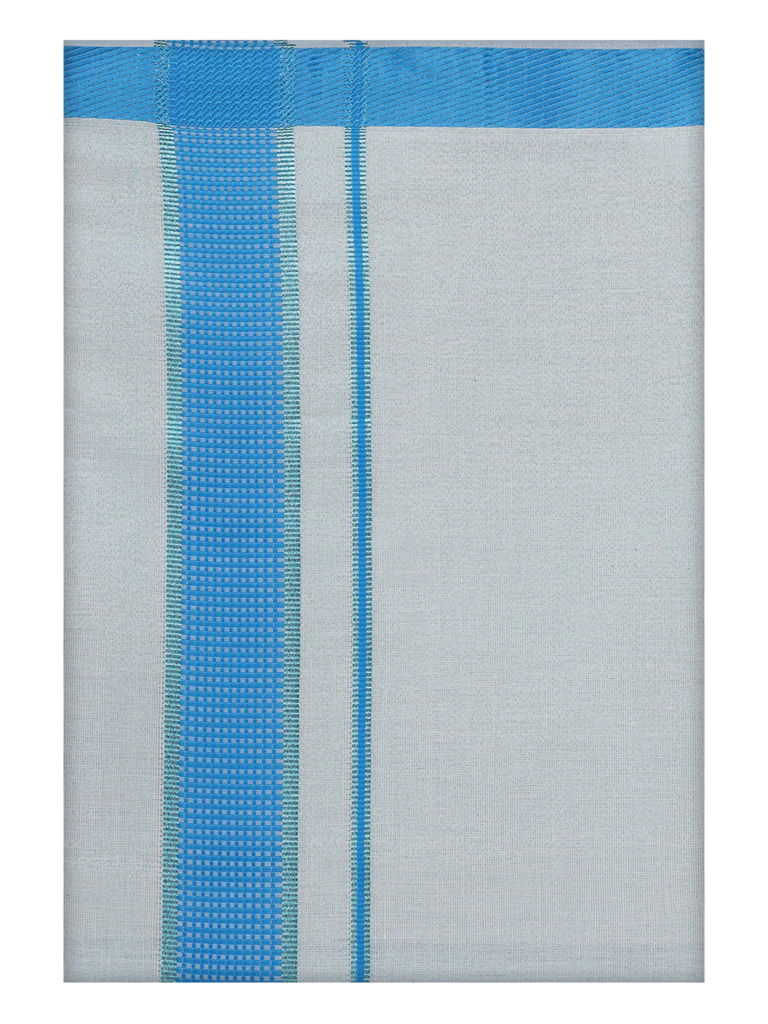 Mens Cotton Blue Shirt with Tissue Matching Border Dhoti Wedding Combo Kandala - Image 7