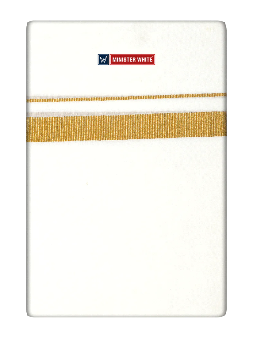 Mens Cotton Cream Double Layered Dhoti with 3/4" Gold Jari Border - Glow 3/4