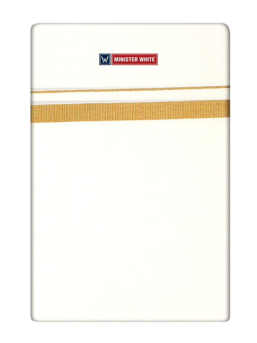 Mens Cotton Cream Single Layered Dhoti with 1/2" Gold Jari Border - Melon 1/2
