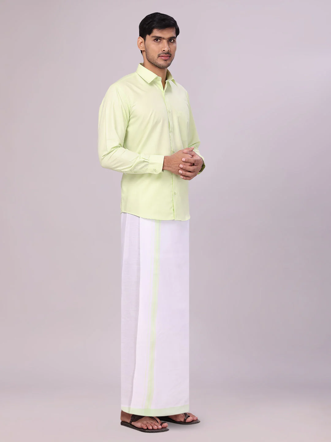 Mens Cotton Light Green Matching Shirt and Dhoti Combo Luster - Image 3