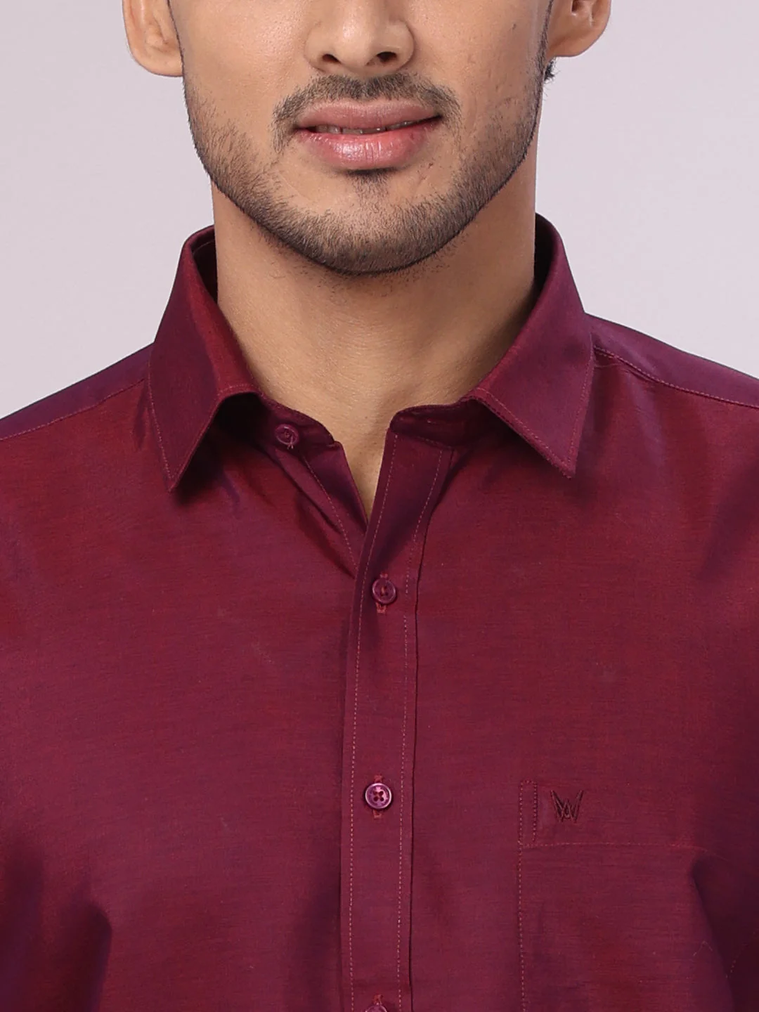 Mens Cotton Maroon Shirt with Tissue Matching Border Dhoti Wedding Combo Kandala - Image 5