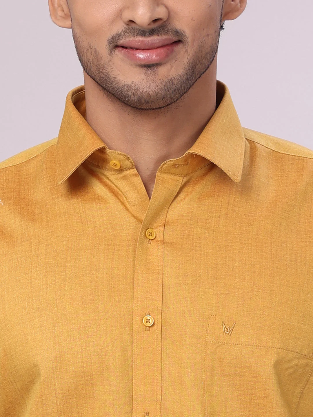 Mens Cotton Mustard Shirt with Tissue Matching Border Dhoti Wedding Combo Kandala - Image 5