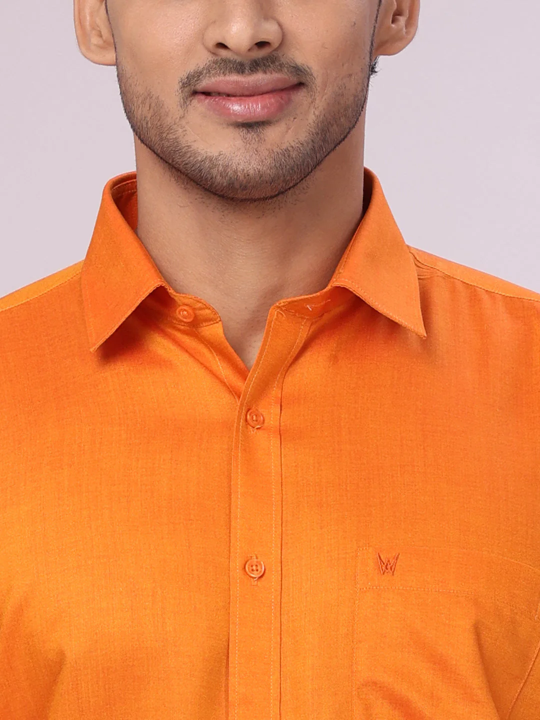 Mens Cotton Orange Shirt with Tissue Matching Border Dhoti Wedding Combo Kandala - Image 5
