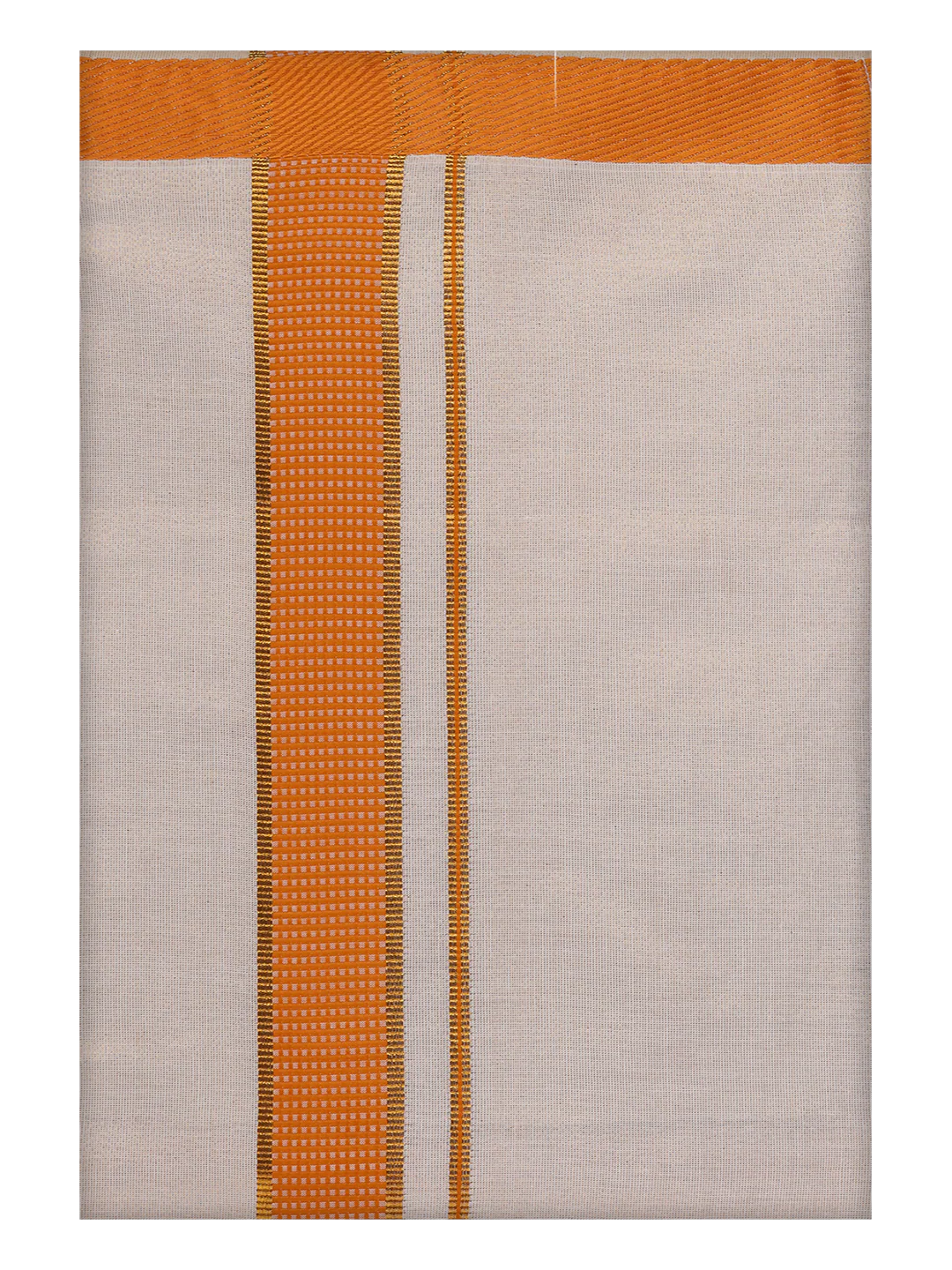 Mens Cotton Orange Shirt with Tissue Matching Border Dhoti Wedding Combo Kandala - Image 8