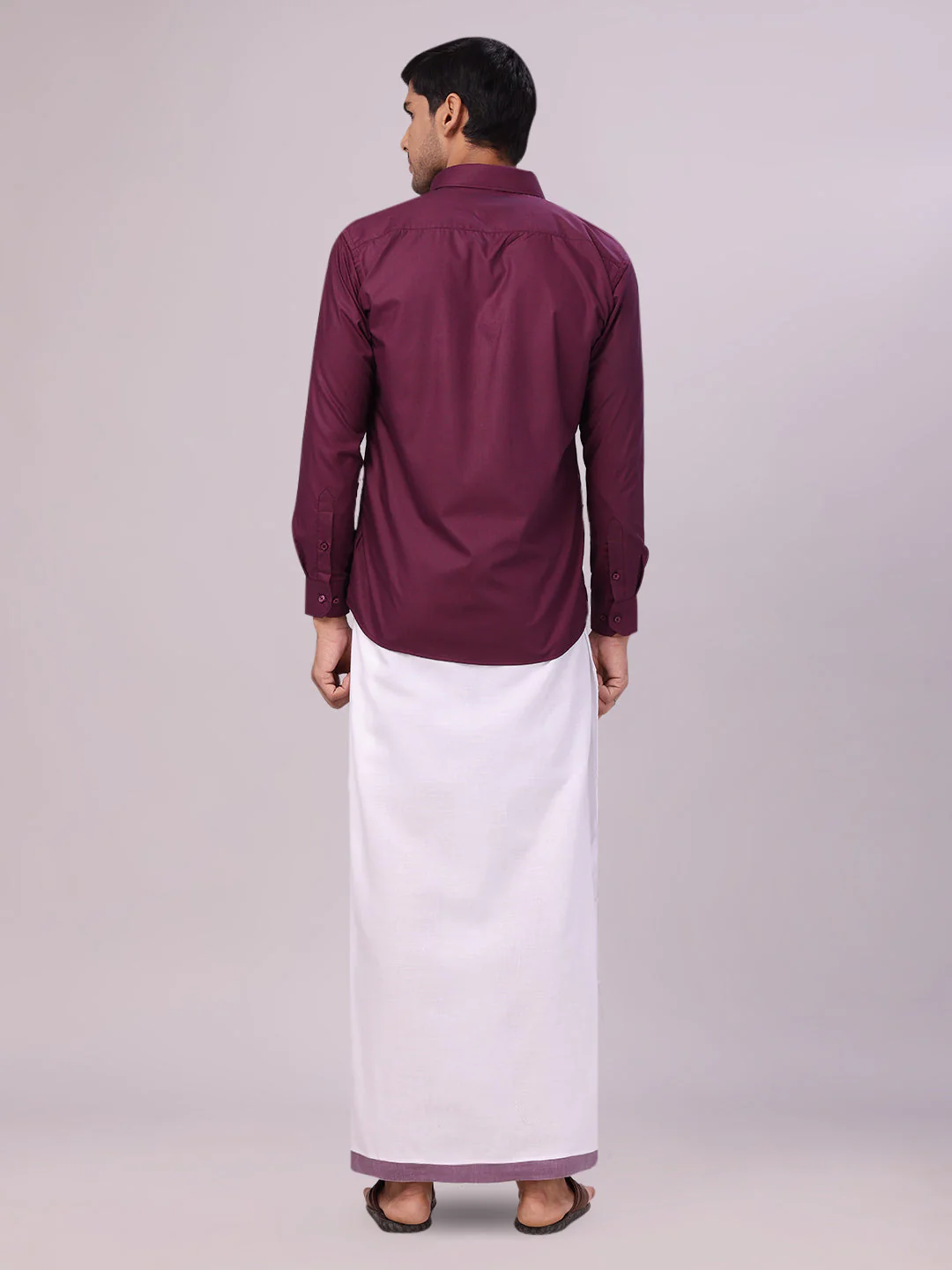 Mens Dark Wine Color Shirt with Matching Border Dhoti Combo Casper - Image 4