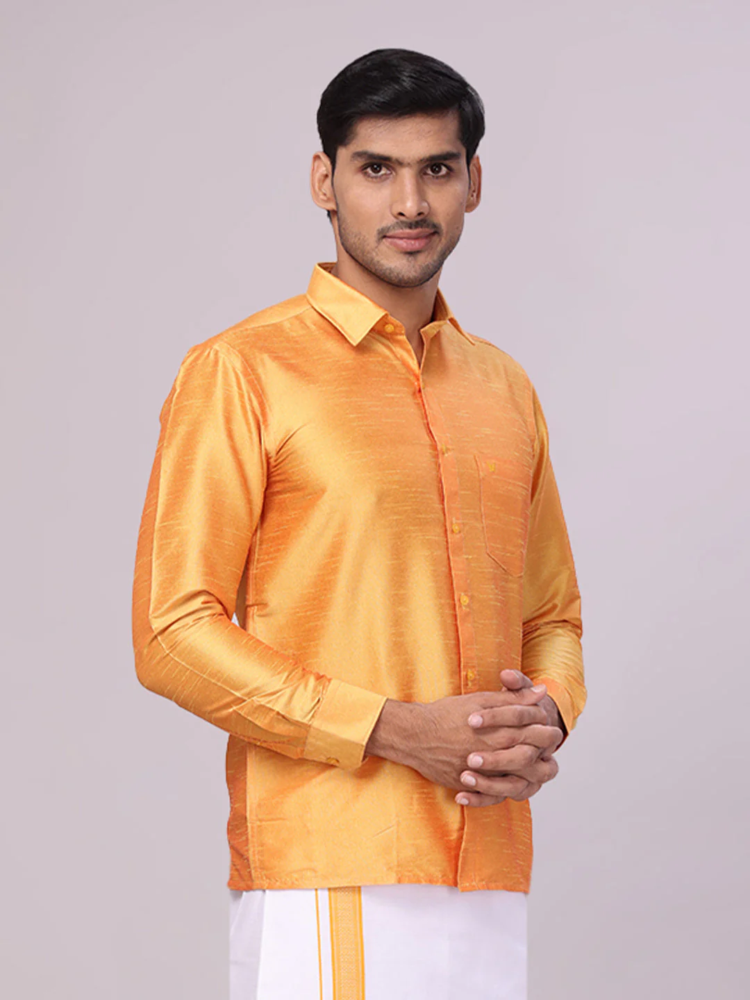 Mens Dupion Satin Regular Fit Gold Yellow Colour Shirt - Image 2