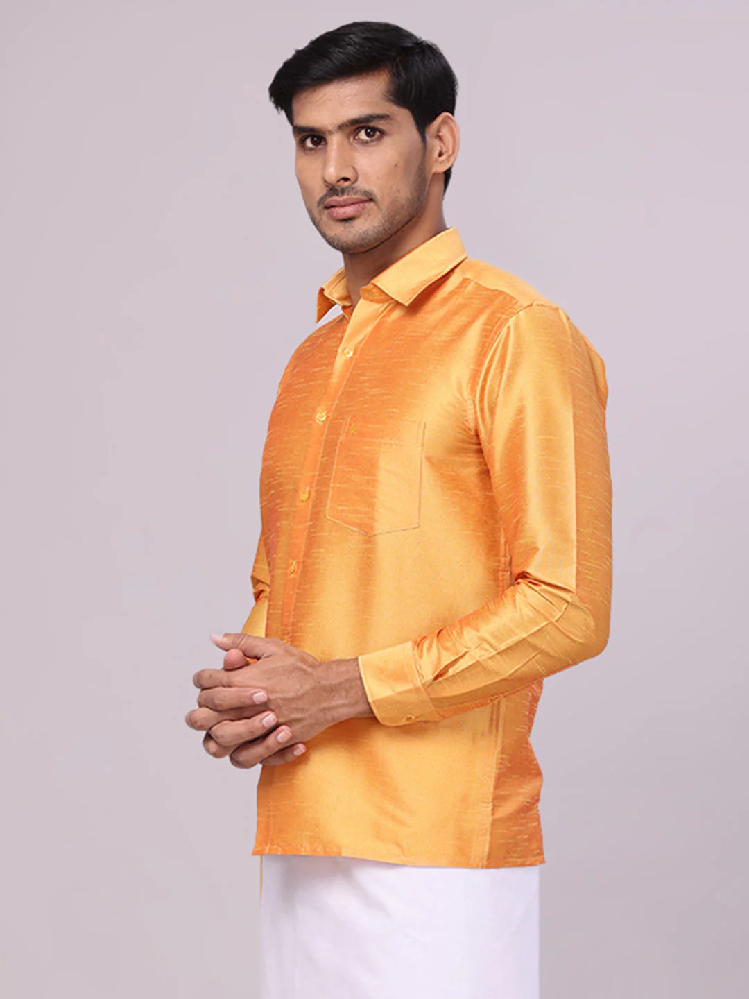 Mens Dupion Satin Regular Fit Gold Yellow Colour Shirt - Image 3