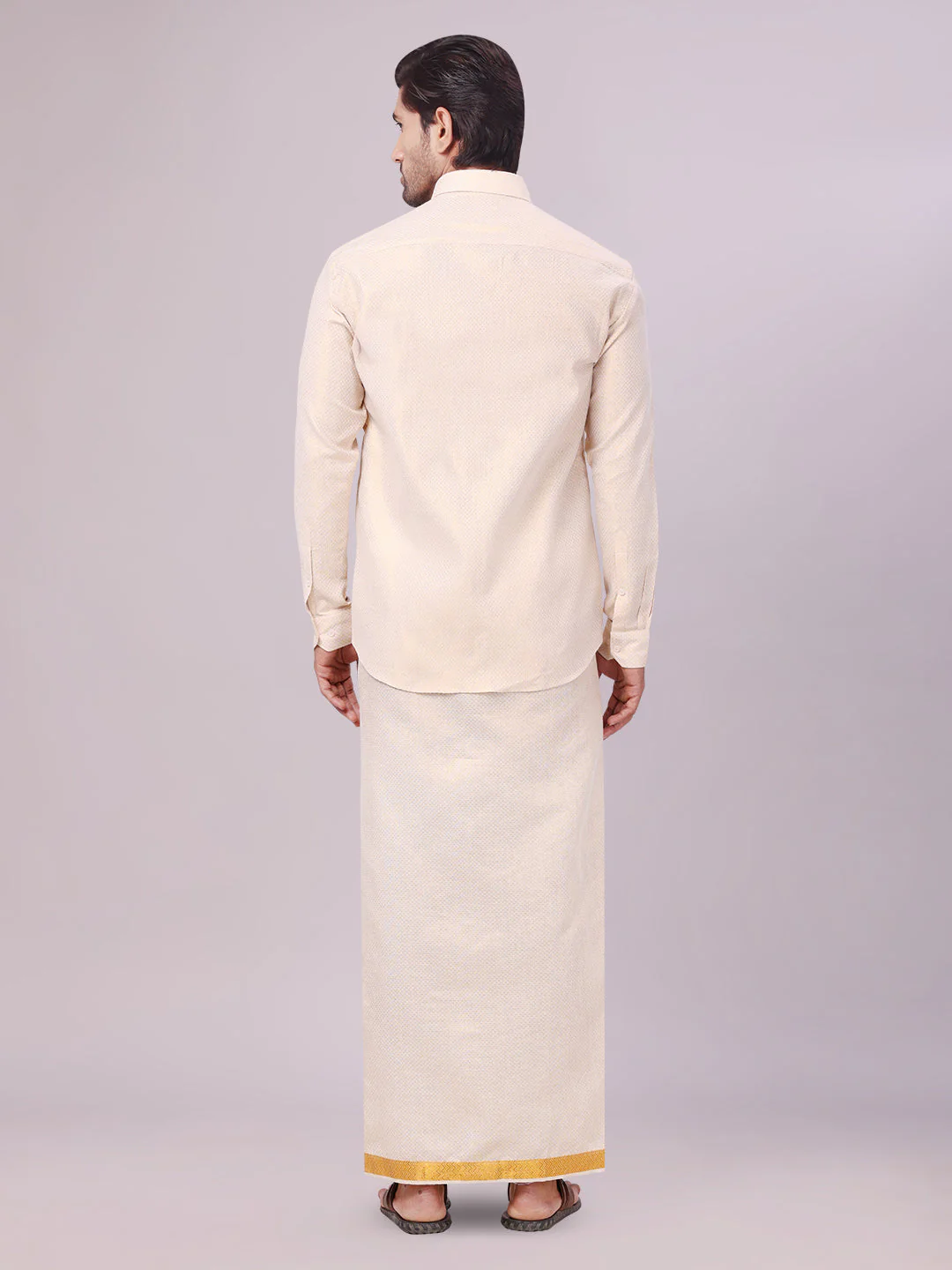 Mens Gold Tissue Jacquard Shirt with Matching Dhoti Combo Zeus - Image 4