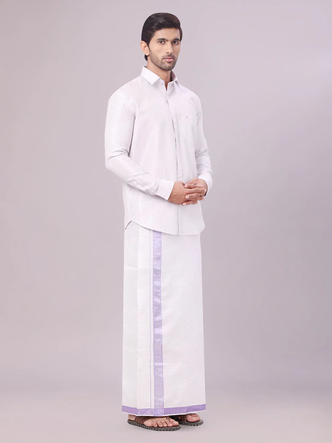 Mens Lavender Tissue Jacquard Shirt with Matching Dhoti Combo Zeus - Image 3