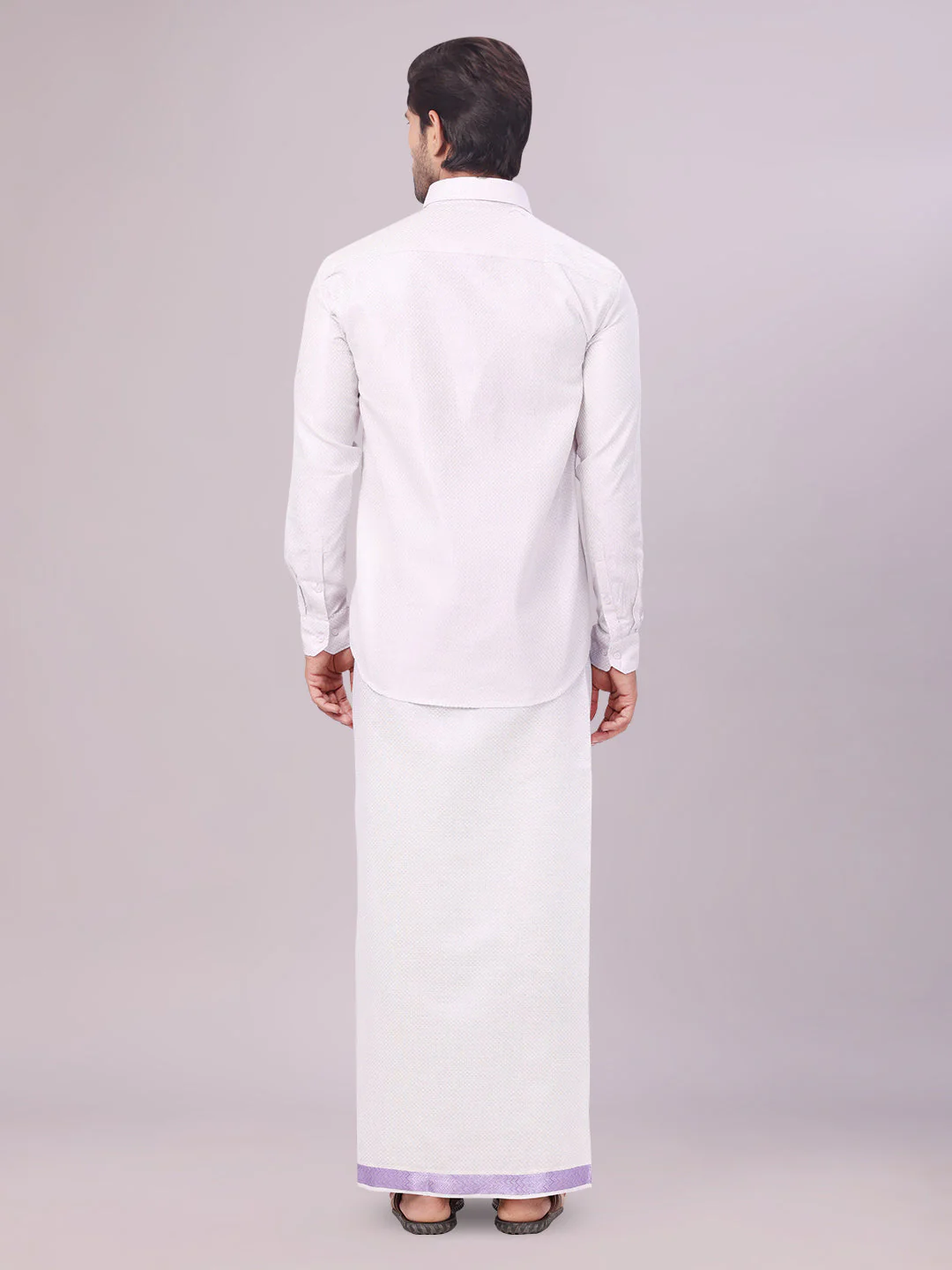 Mens Lavender Tissue Jacquard Shirt with Matching Dhoti Combo Zeus - Image 4