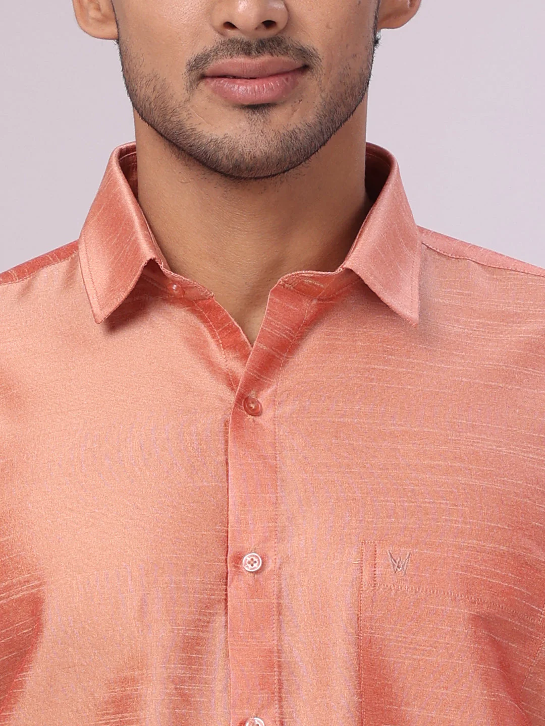 Mens Light Brown Dupion Satin Shirt with Matching Border Flexi Dhoti Combo Gora Flexi - Image 5