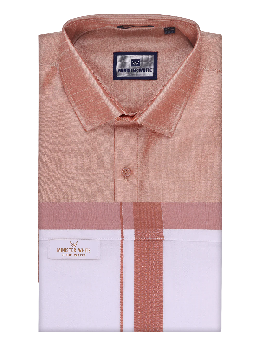 Mens Light Brown Dupion Satin Shirt with Matching Border Flexi Dhoti Combo Gora Flexi - Image 7